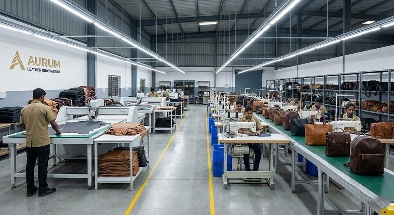 Advanced manufacturing equipment at leather bag manufacturer India production facility