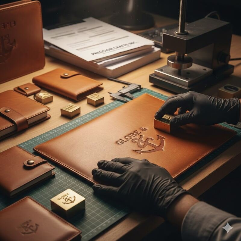 skilled artisan at corporate gifting manufacturer facility applying custom branding to premium products