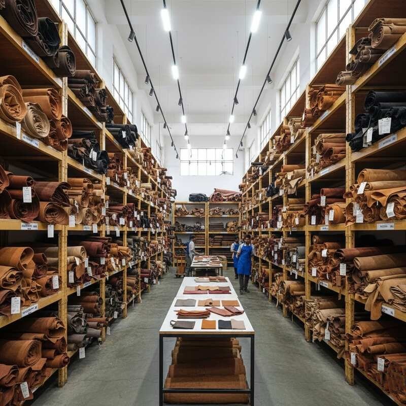 high-quality leather hides at bulk leather bags India manufacturing facility
